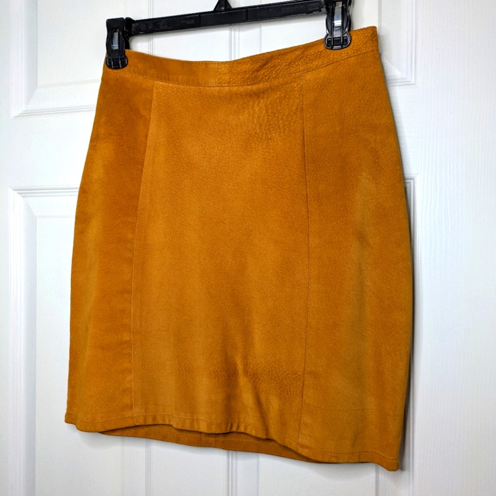 Vintage 70s Leather High Waisted Mini Skirt Genuine Pig Split Phoenix Trading